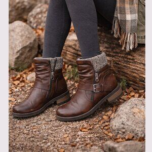 Lauren Taylor - Brown Cuffed Ankle Boots | Buckle Zip Booties - Size 39